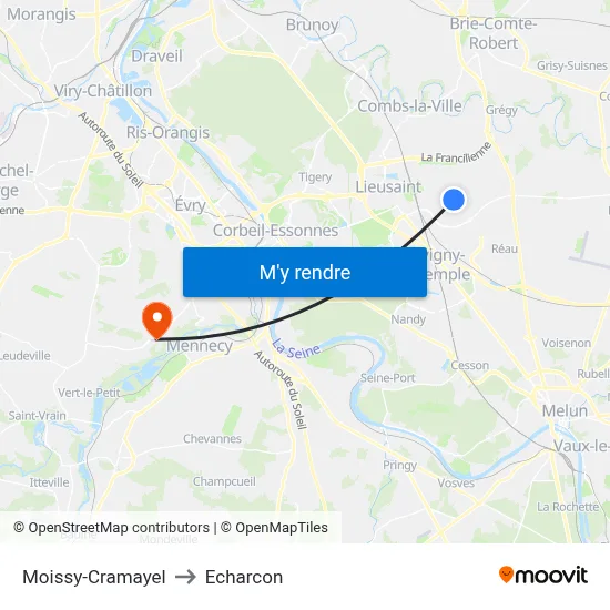 Moissy-Cramayel to Echarcon map