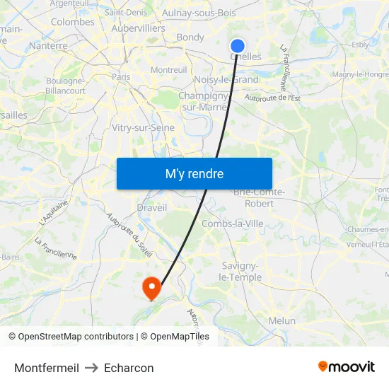 Montfermeil to Echarcon map