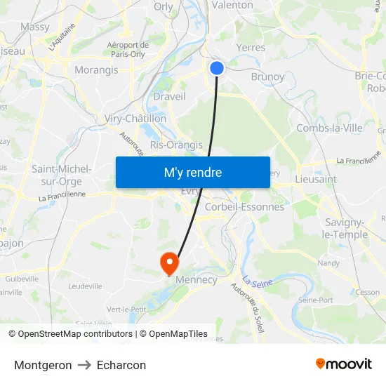 Montgeron to Echarcon map