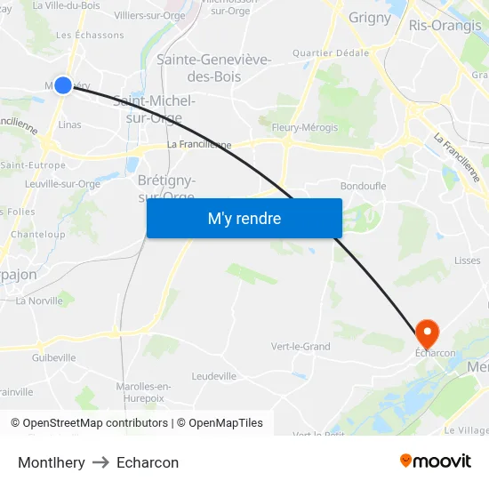 Montlhery to Echarcon map