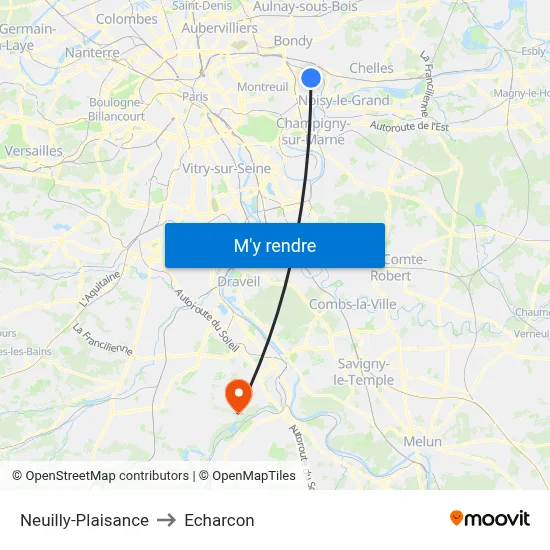 Neuilly-Plaisance to Echarcon map