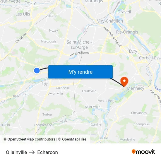 Ollainville to Echarcon map