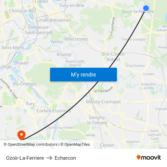 Ozoir-La-Ferriere to Echarcon map
