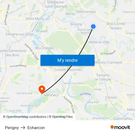 Perigny to Echarcon map