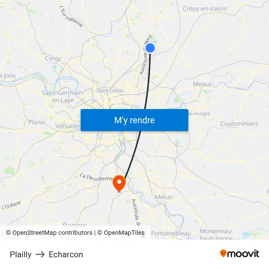 Plailly to Echarcon map