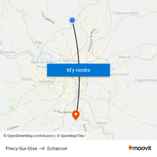 Precy-Sur-Oise to Echarcon map