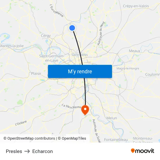 Presles to Echarcon map
