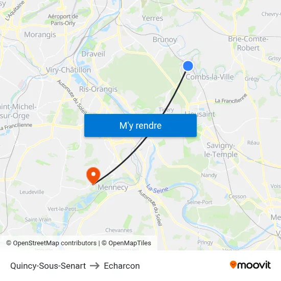 Quincy-Sous-Senart to Echarcon map