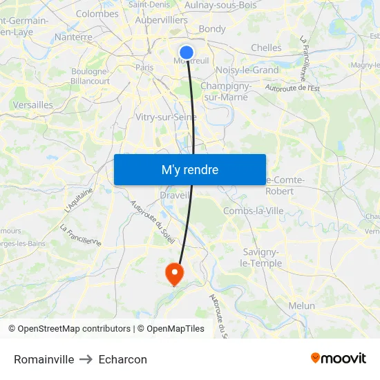 Romainville to Echarcon map