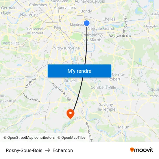 Rosny-Sous-Bois to Echarcon map