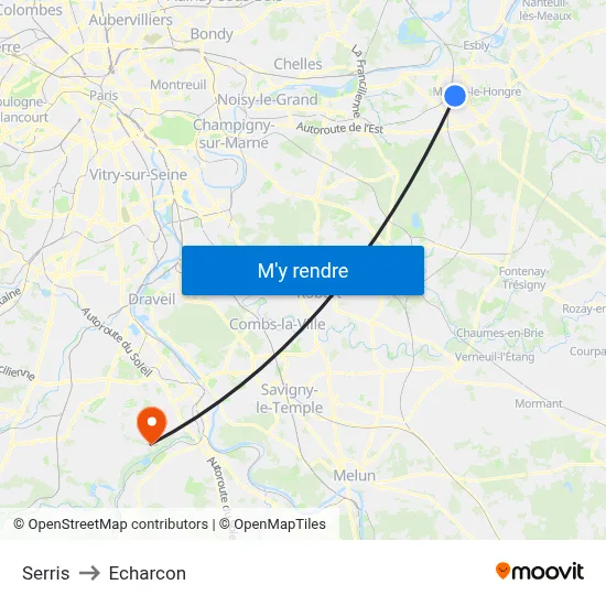 Serris to Echarcon map