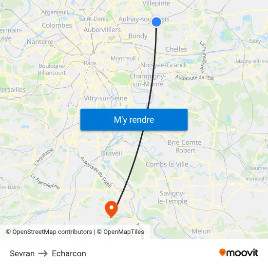 Sevran to Echarcon map