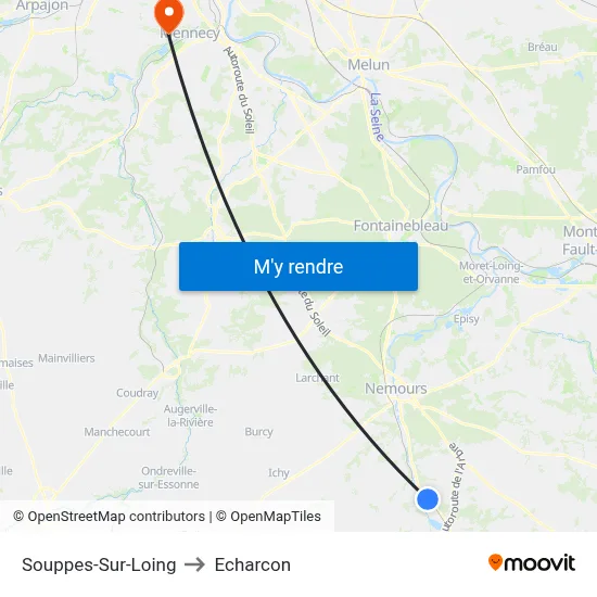 Souppes-Sur-Loing to Echarcon map