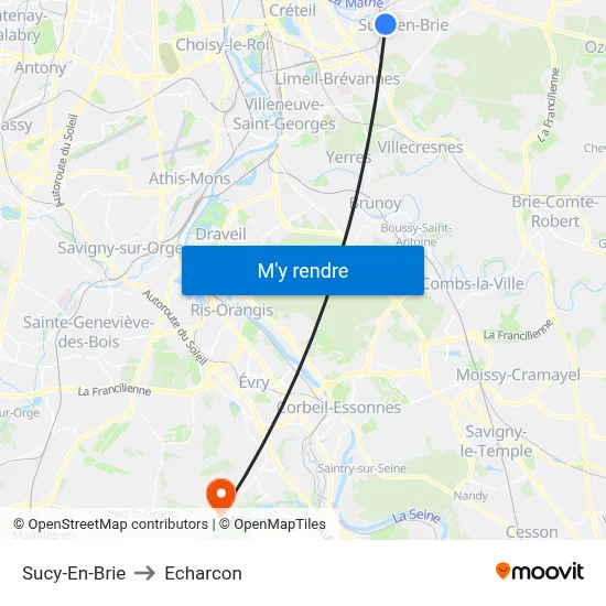 Sucy-En-Brie to Echarcon map