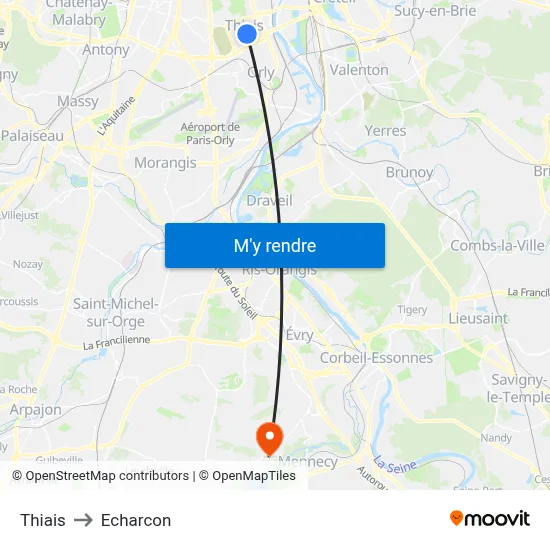 Thiais to Echarcon map