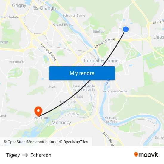 Tigery to Echarcon map