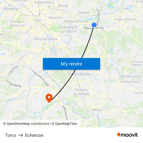 Torcy to Echarcon map