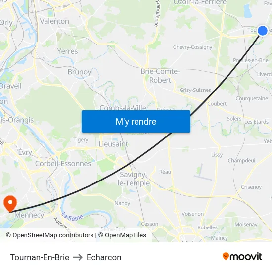 Tournan-En-Brie to Echarcon map