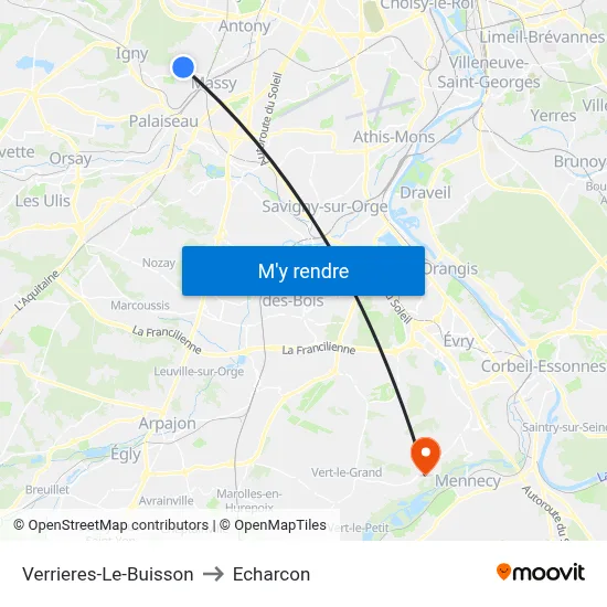 Verrieres-Le-Buisson to Echarcon map