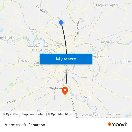Viarmes to Echarcon map