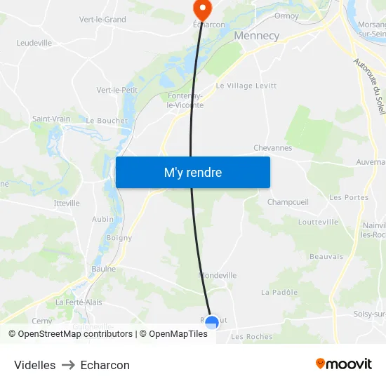 Videlles to Echarcon map