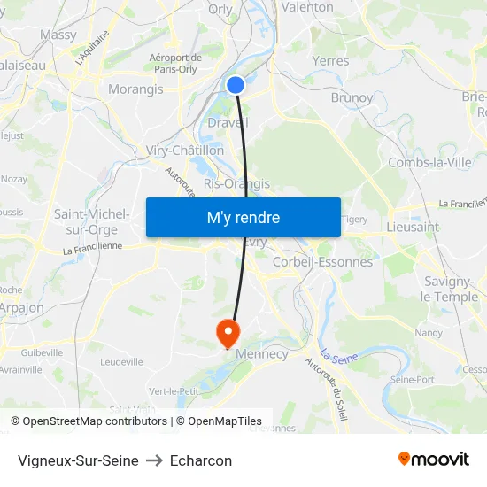 Vigneux-Sur-Seine to Echarcon map