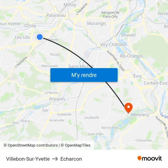 Villebon-Sur-Yvette to Echarcon map