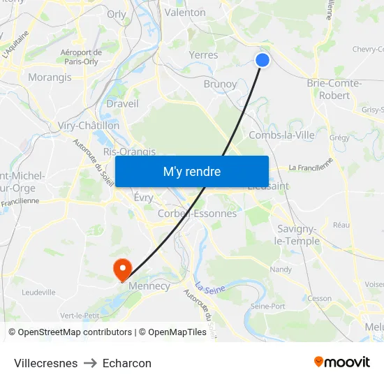 Villecresnes to Echarcon map