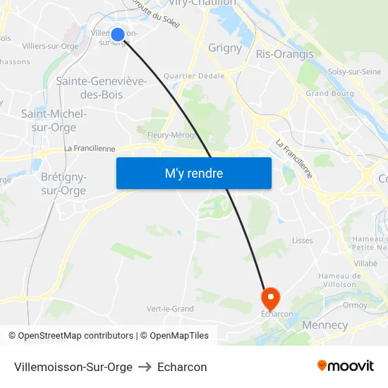 Villemoisson-Sur-Orge to Echarcon map