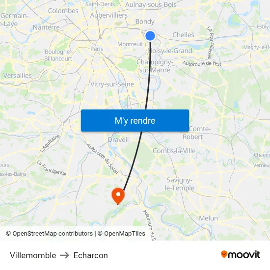 Villemomble to Echarcon map
