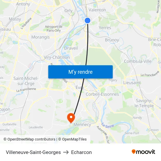 Villeneuve-Saint-Georges to Echarcon map