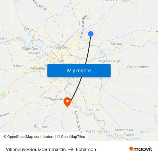 Villeneuve-Sous-Dammartin to Echarcon map