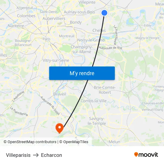 Villeparisis to Echarcon map