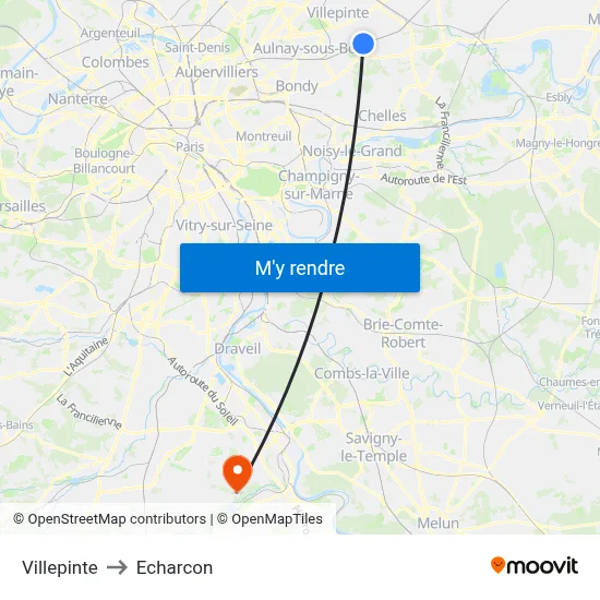 Villepinte to Echarcon map