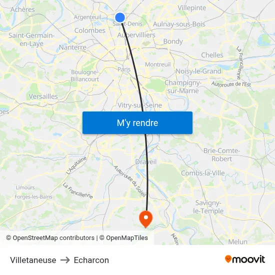 Villetaneuse to Echarcon map