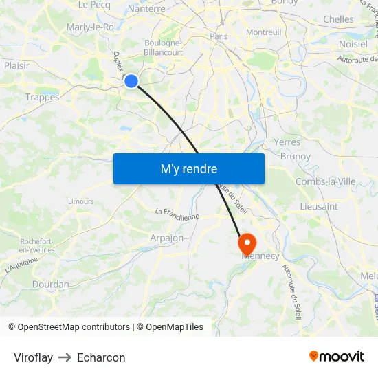 Viroflay to Echarcon map