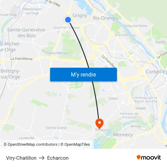Viry-Chatillon to Echarcon map
