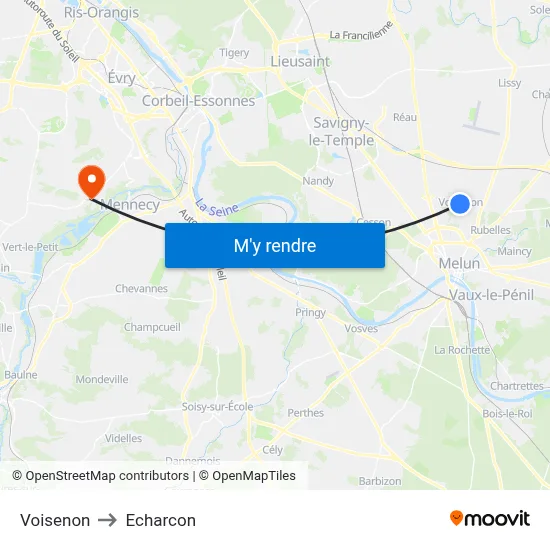 Voisenon to Echarcon map