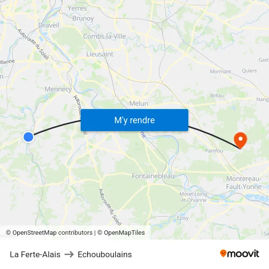 La Ferte-Alais to Echouboulains map