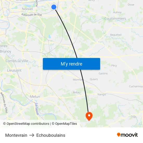 Montevrain to Echouboulains map