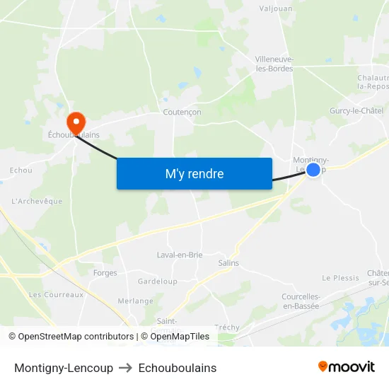 Montigny-Lencoup to Echouboulains map