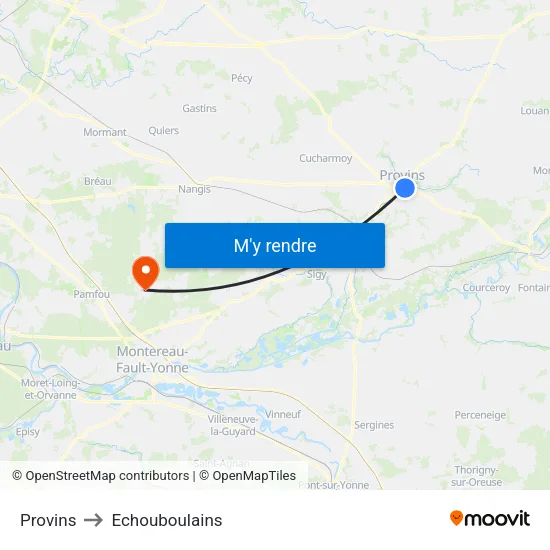 Provins to Echouboulains map