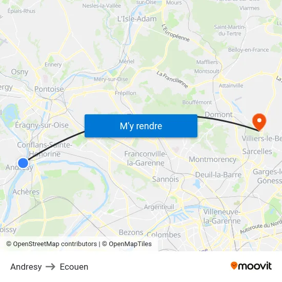 Andresy to Ecouen map