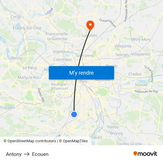 Antony to Ecouen map