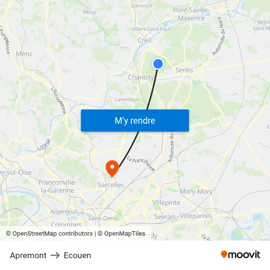 Apremont to Ecouen map