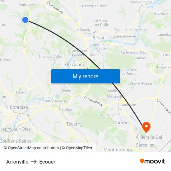Arronville to Ecouen map