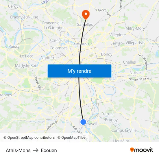 Athis-Mons to Ecouen map