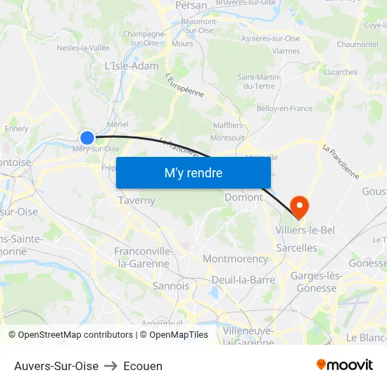 Auvers-Sur-Oise to Ecouen map