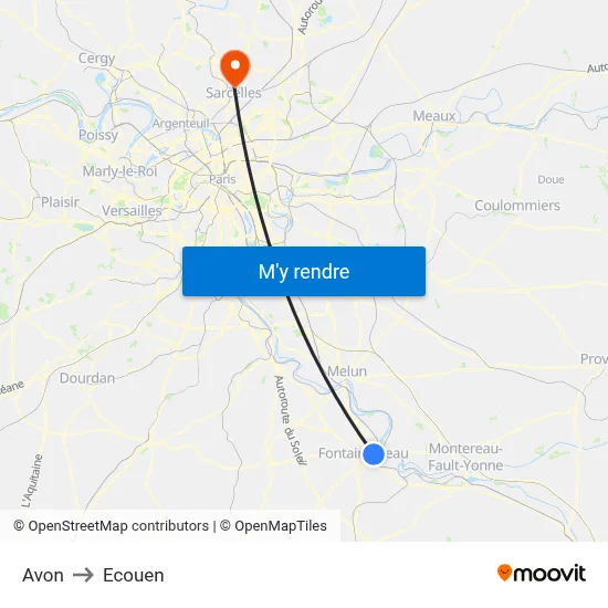 Avon to Ecouen map