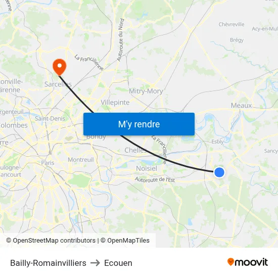 Bailly-Romainvilliers to Ecouen map
